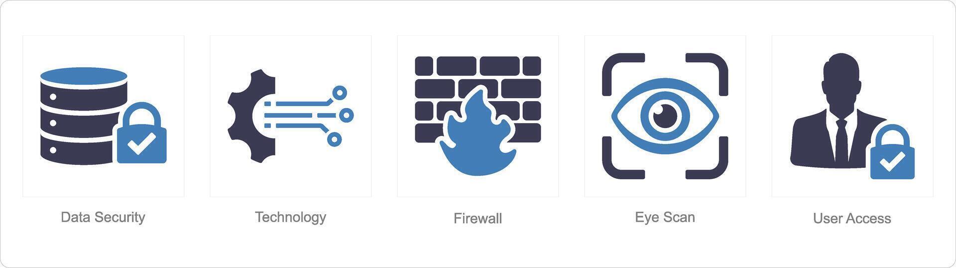 A set of 5 Cyber Security icons as data security, technology, firewall vector