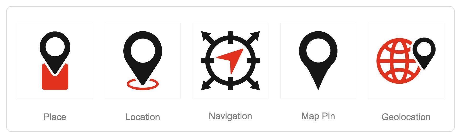 A set of 5 Location icons as place, location, navigation vector