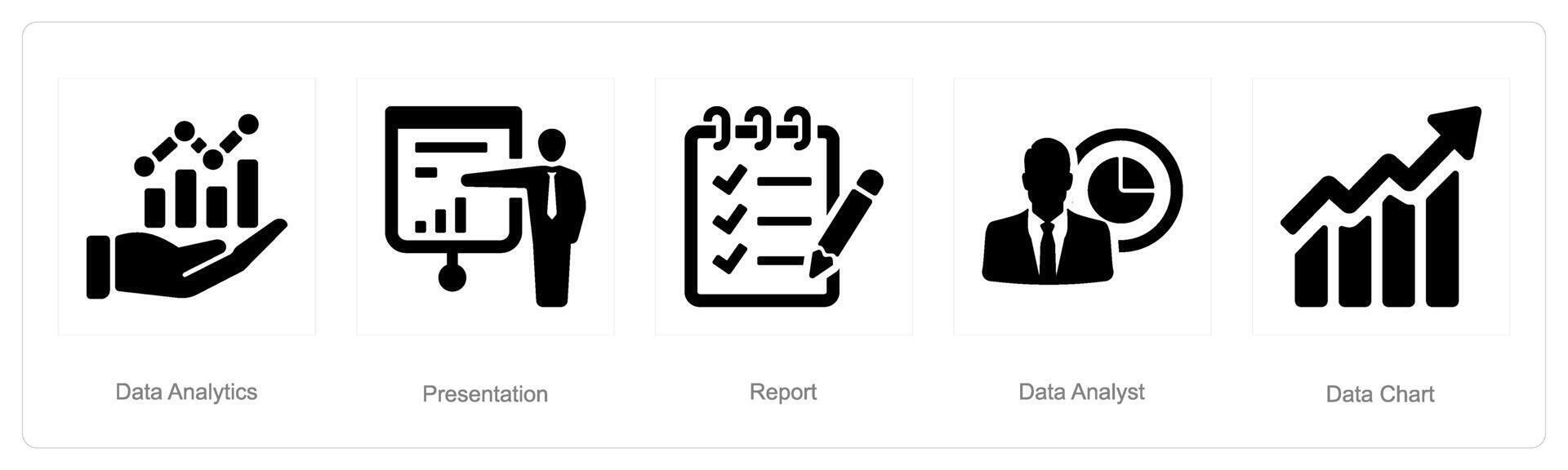 A set of 5 Data analysis icons as data analytics, presentation, report ...