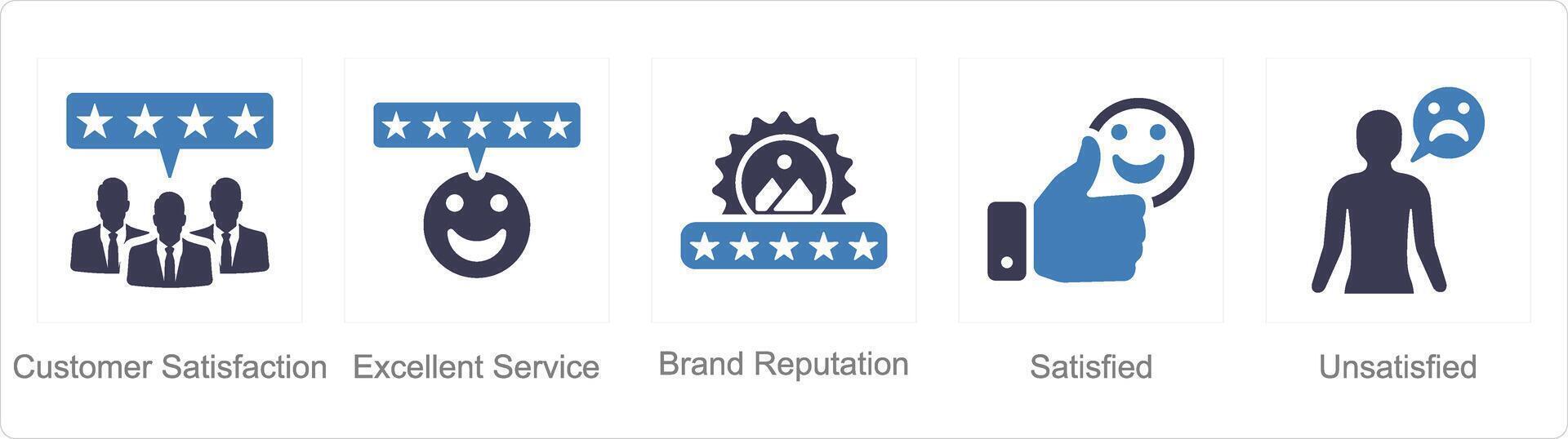 A set of 5 Customer service icons as customer satisfaction, excellent service, brand reputation vector