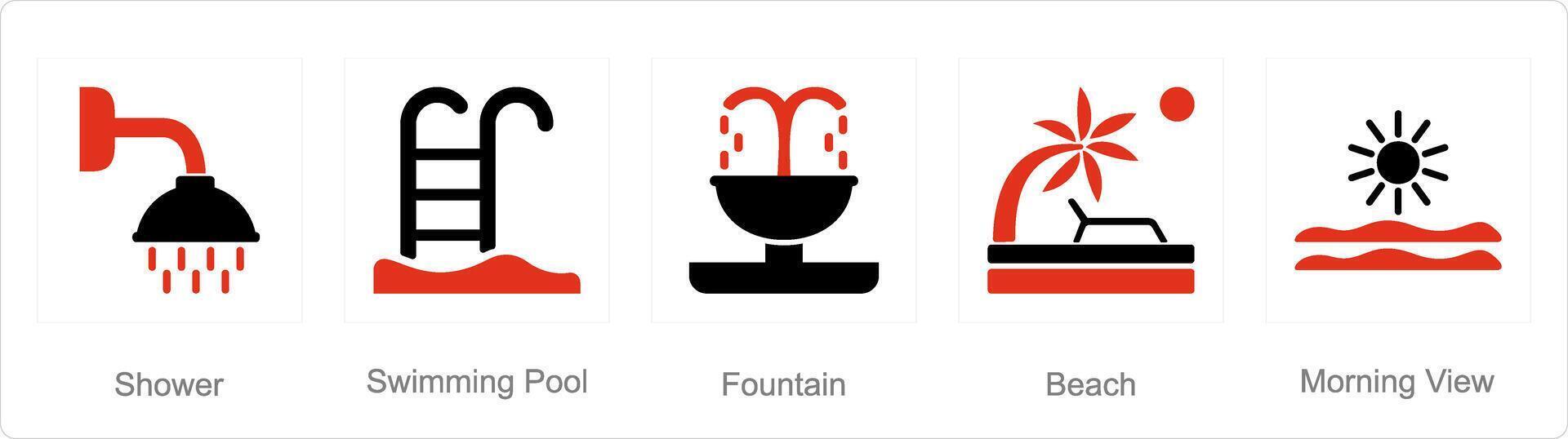 A set of 5 Mix icons as shower, swimming pool, fountain vector