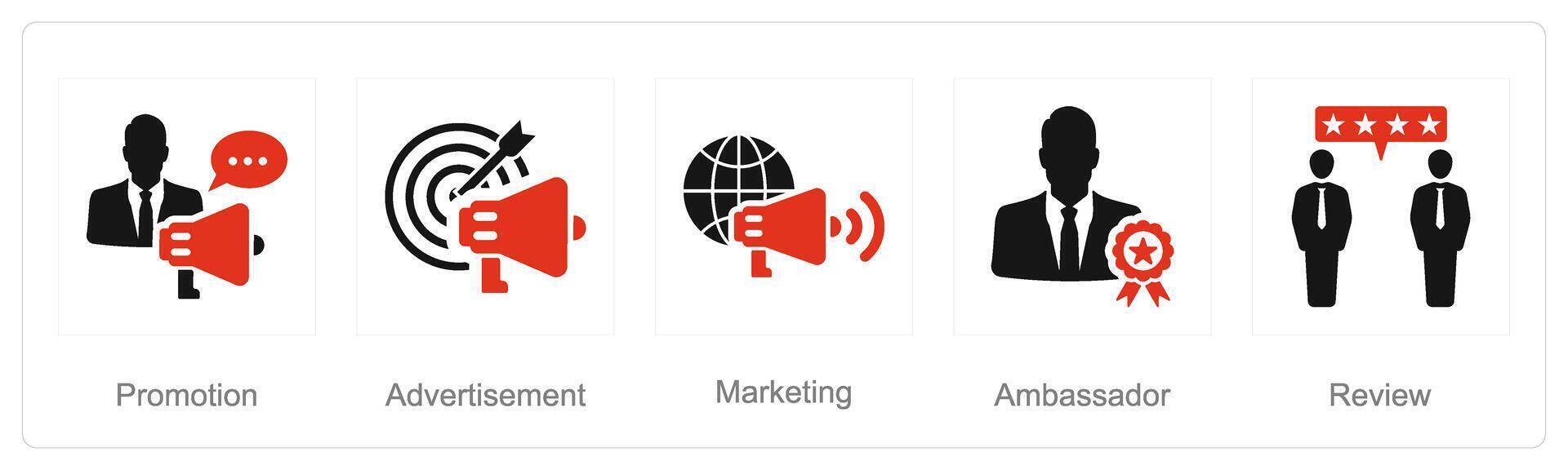 A set of 5 Influencer icons as promotion, advertisement, marketing vector