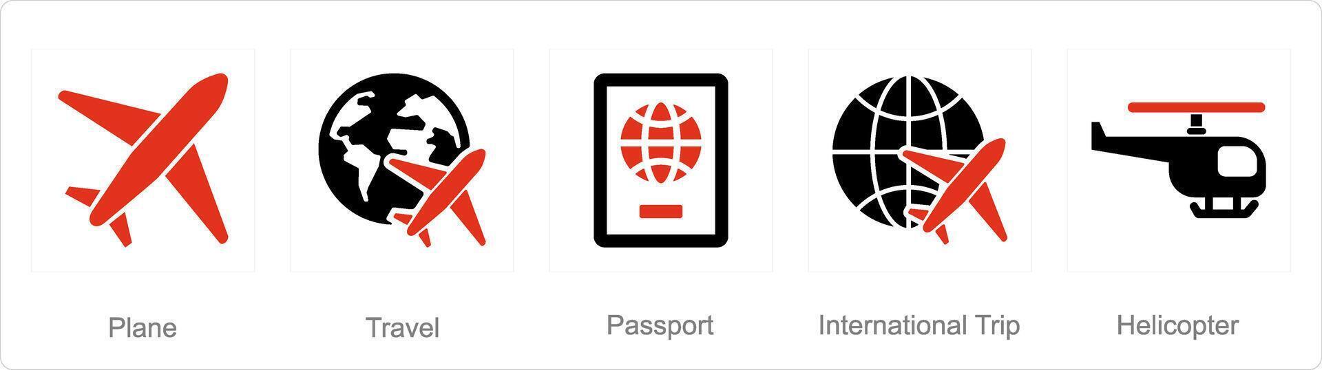 un conjunto de 5 5 mezcla íconos como avión, viajar, pasaporte vector