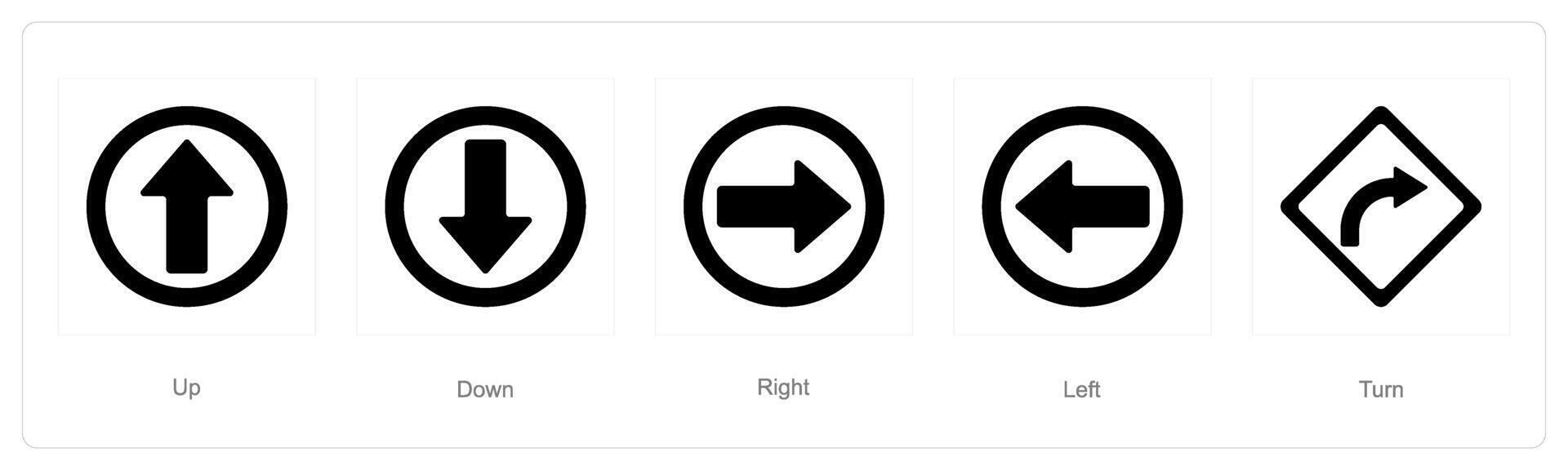 A set of 5 Direction icons as up, down, right vector