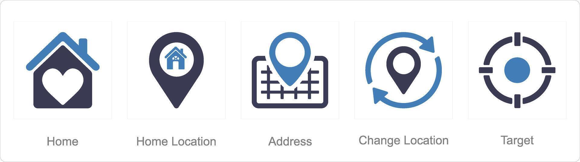 A set of 5 Location icons as home, home location, address vector