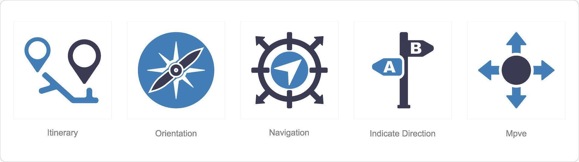 A set of 5 Direction icons as itinerary, orientation, navigation vector