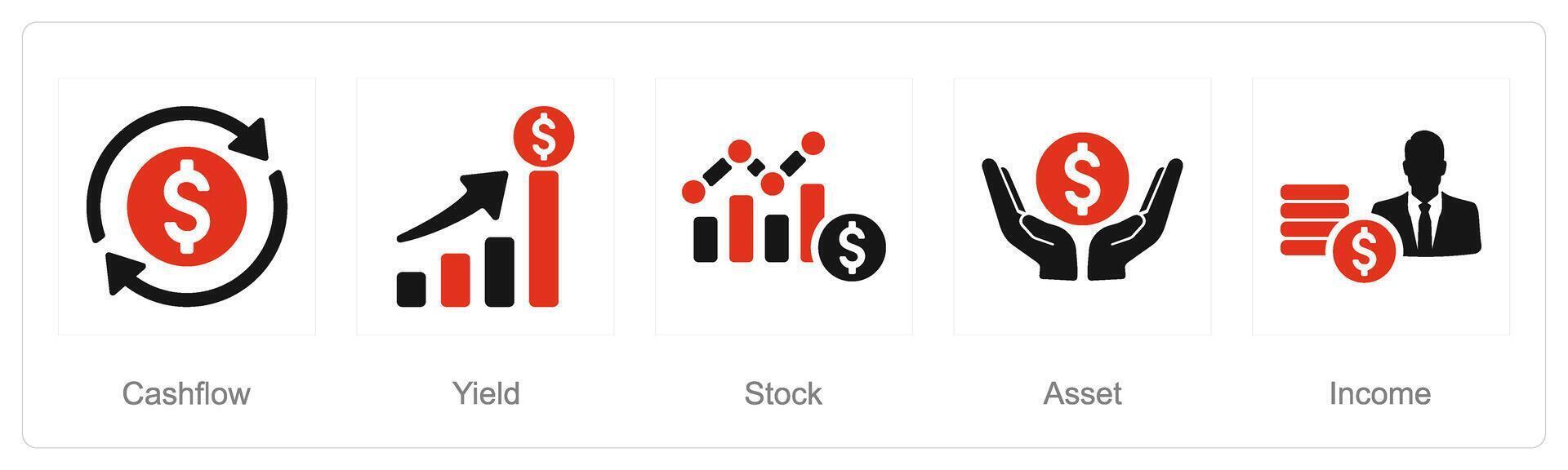 A set of 5 Investment icons as cashflow, yield, stock vector