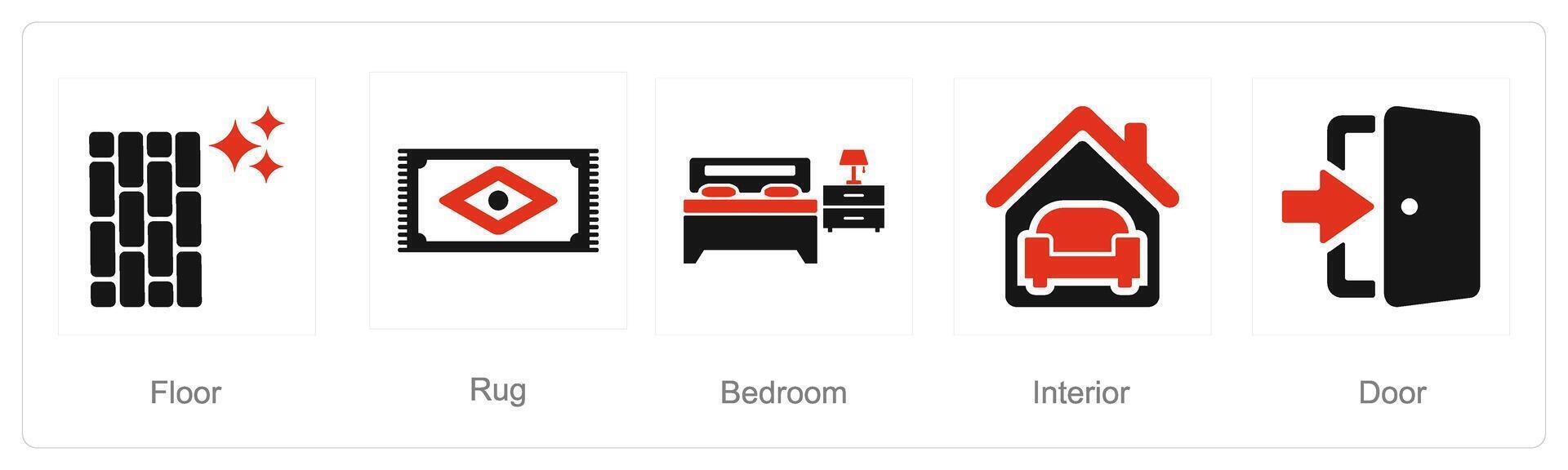 un conjunto de 5 5 hogar interior íconos como piso, alfombra, dormitorio vector