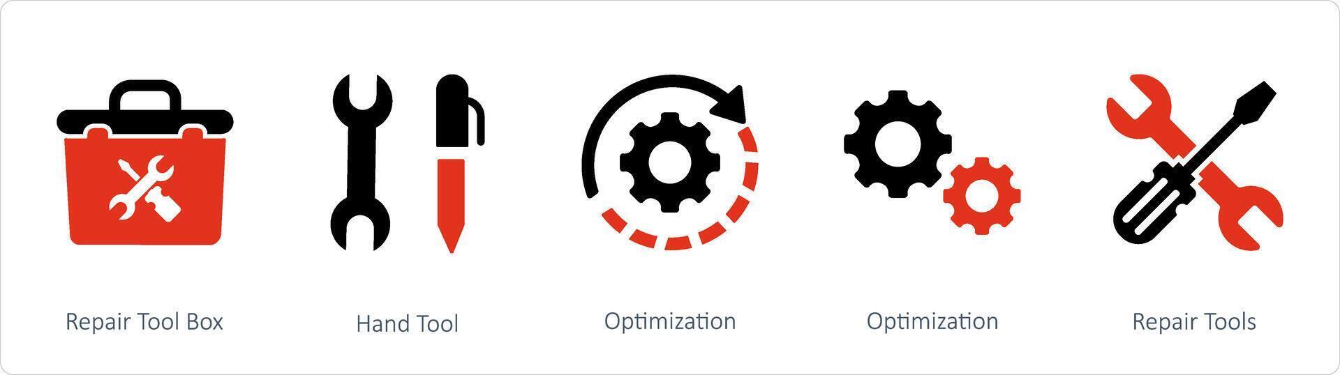 A set of 5 Mix icons as repair tools, optimization, hand tool vector