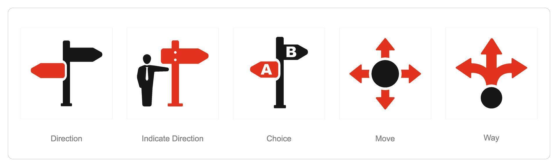 A set of 5 Direction icons as direction, indicate direction, choice vector
