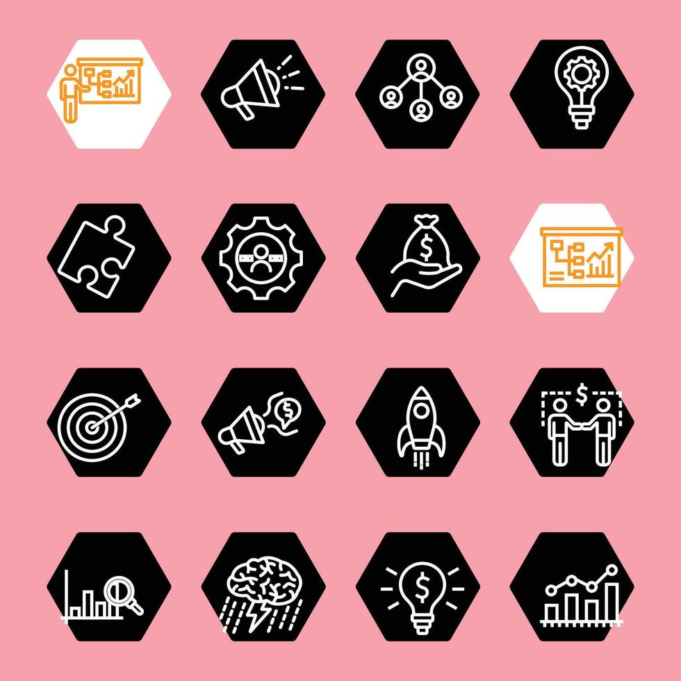 business strategy line icon set black and white vector