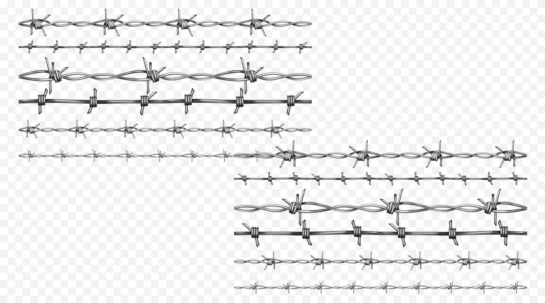 barbed barb wire illustration seamless realistic 3d metallic fence wires with sharp edge vector