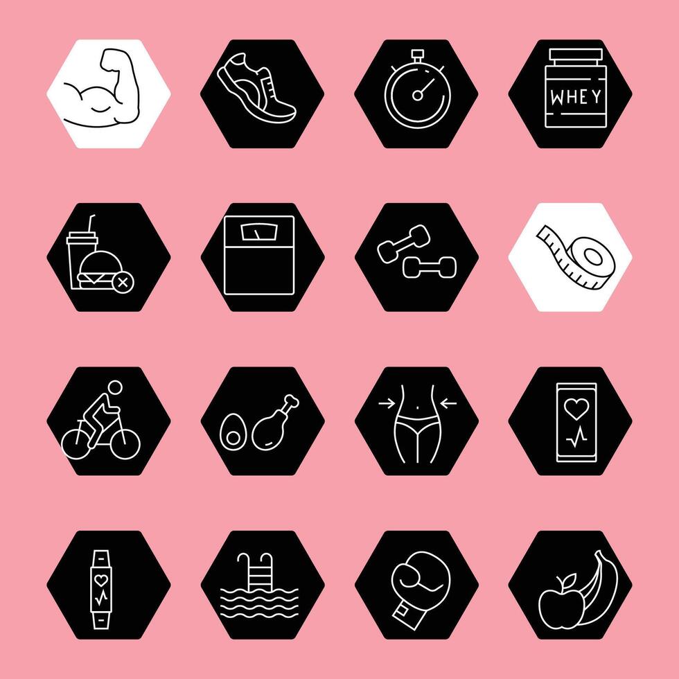 fitness line icon set black and white vector