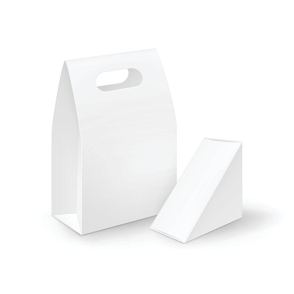 White Blank Cardboard Rectangle Triangle Take Away Handle Lunch Boxes Packaging For Sandwich Food vector