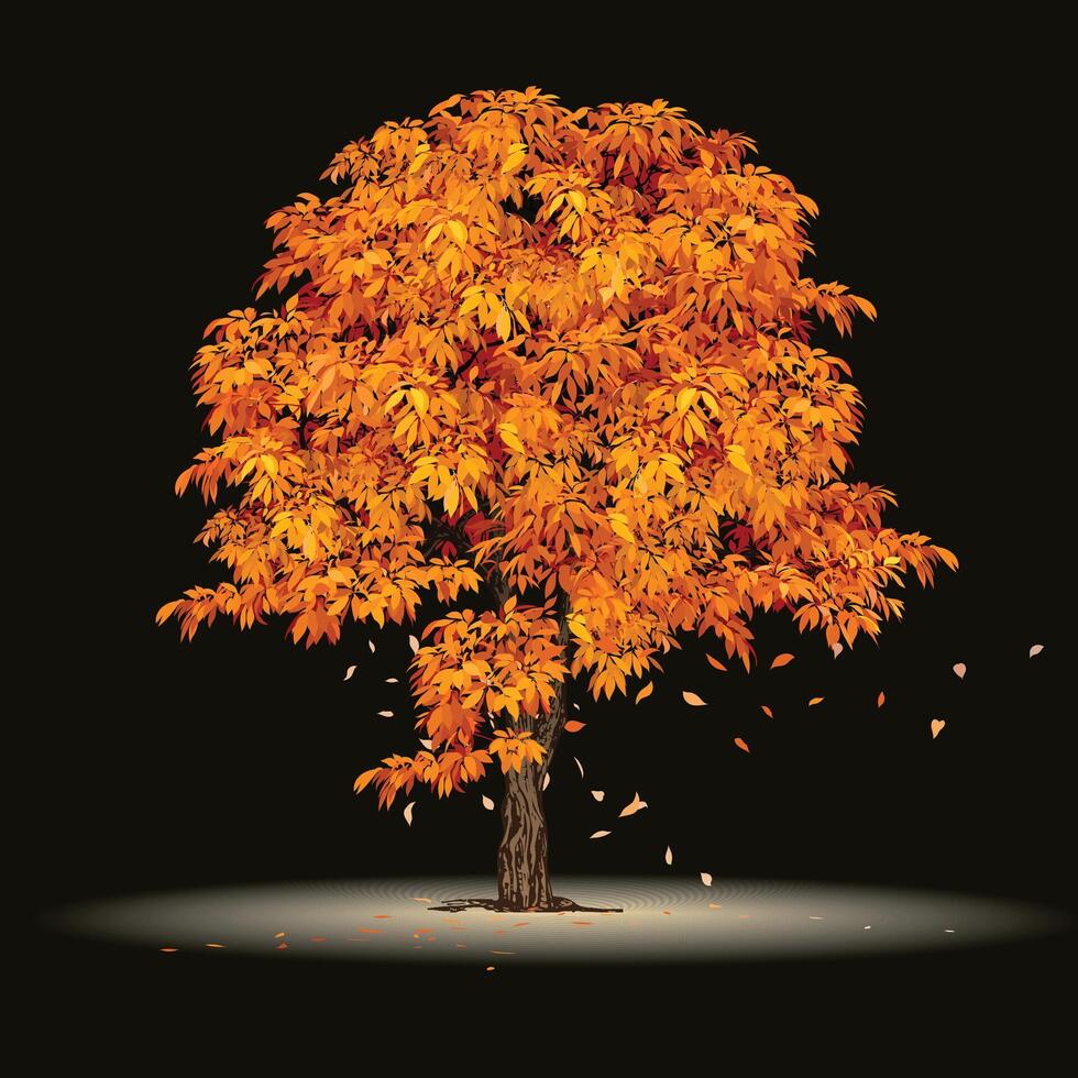 otoño árbol conjunto con que cae hojas en blanco antecedentes. elegante diseño con arce, roble, abedul arboles y ideal equilibrado colores. vector