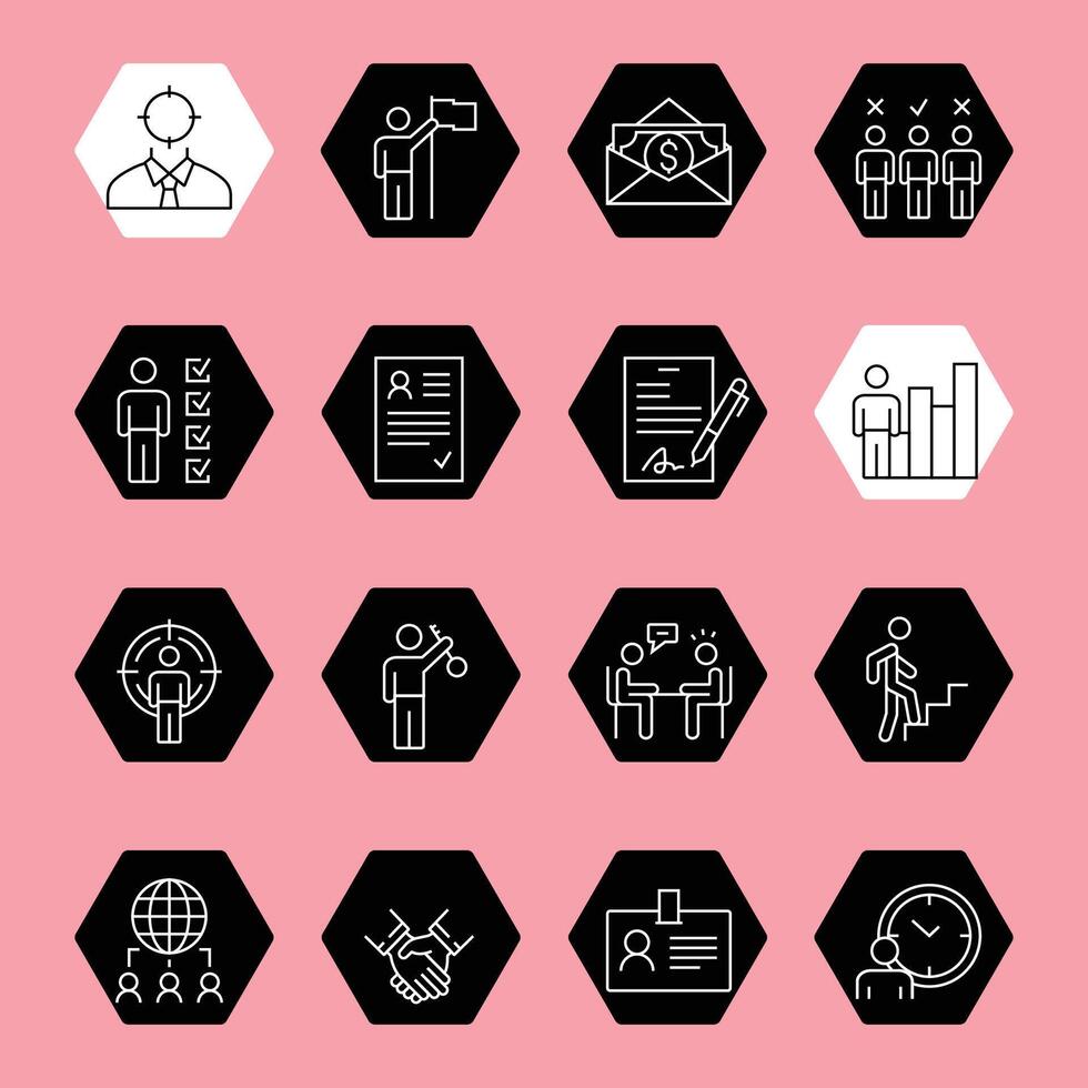 headhunting line icon set black and white vector