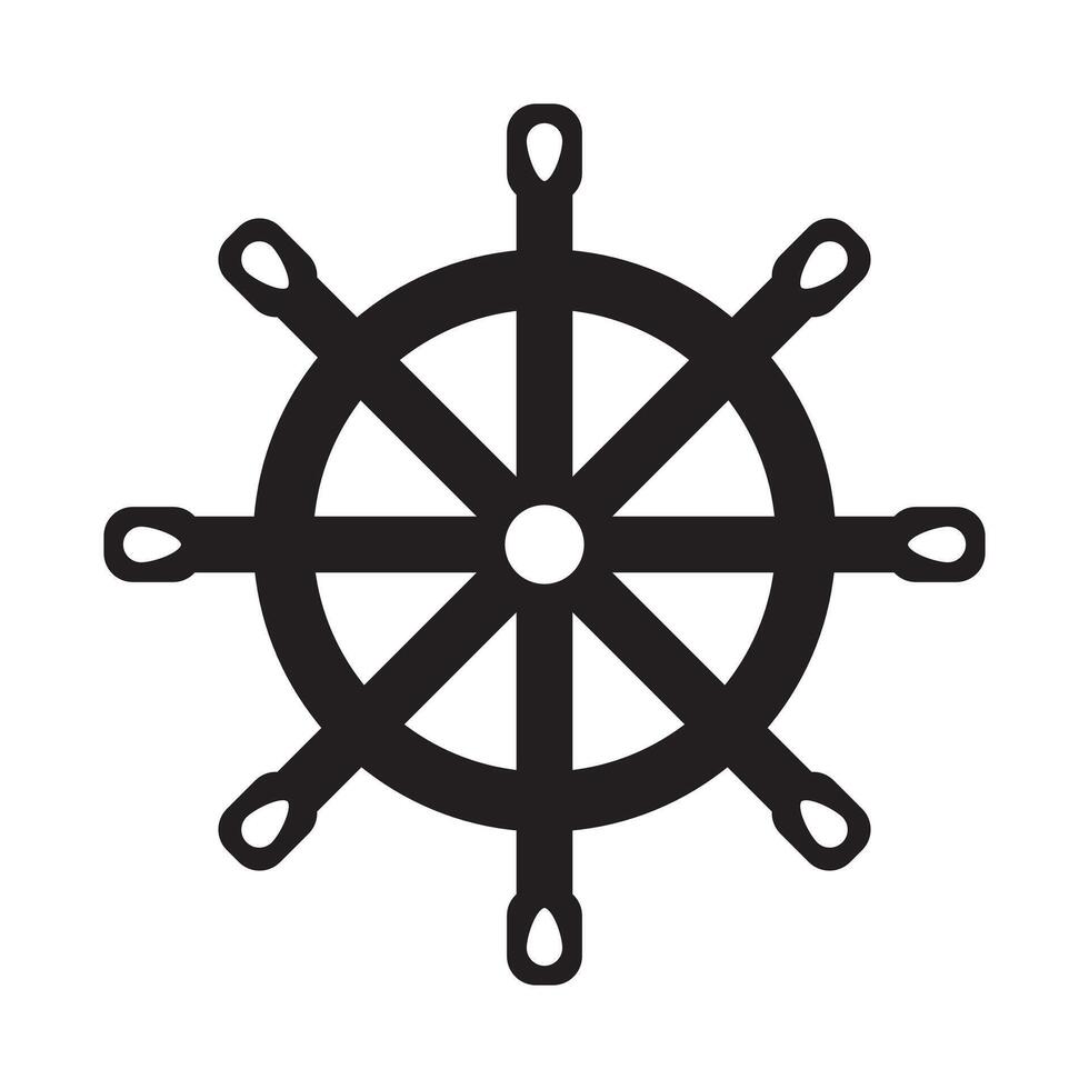 VECTOR SHIP STEERING WHEEL ICON WITH BLACK LINE STYLE. GREAT FOR NAUTICAL SYMBOLS, SAILING AND COMPLEMENTARY DESIGNS