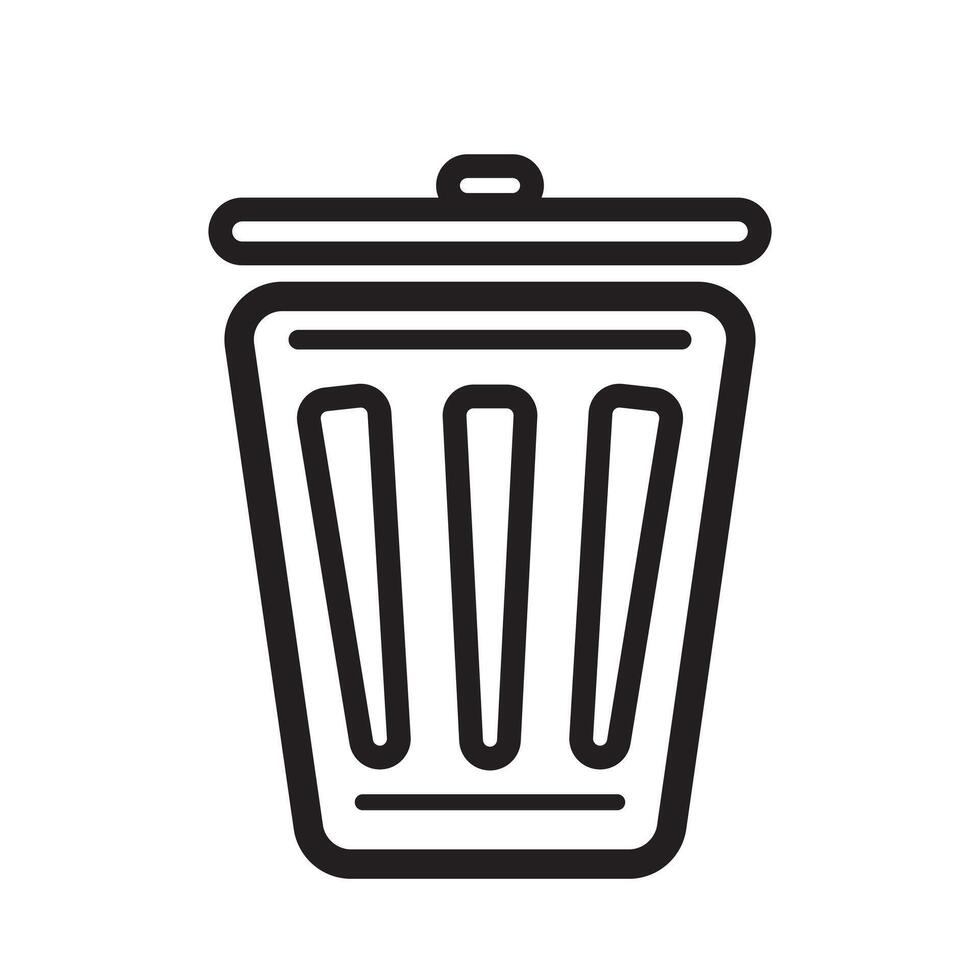 VECTOR TRASH CAN ICON WITH BLACK LINE STYLE. GREAT FOR HYGIENE SYMBOLS AND DESIGN COMPLEMENTS