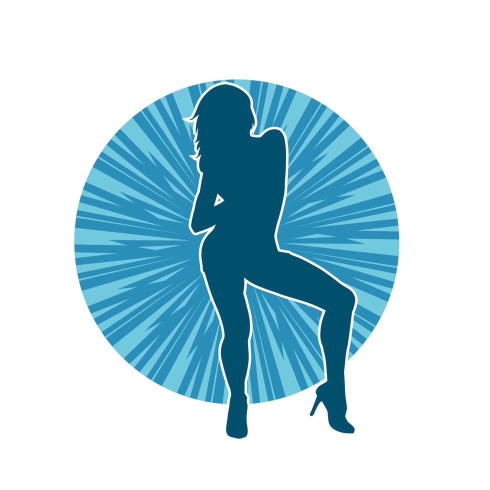 Silhouette of A Female Dancer in Action Pose. Silhouette of A Slim Woman in Dancing Pose. vector