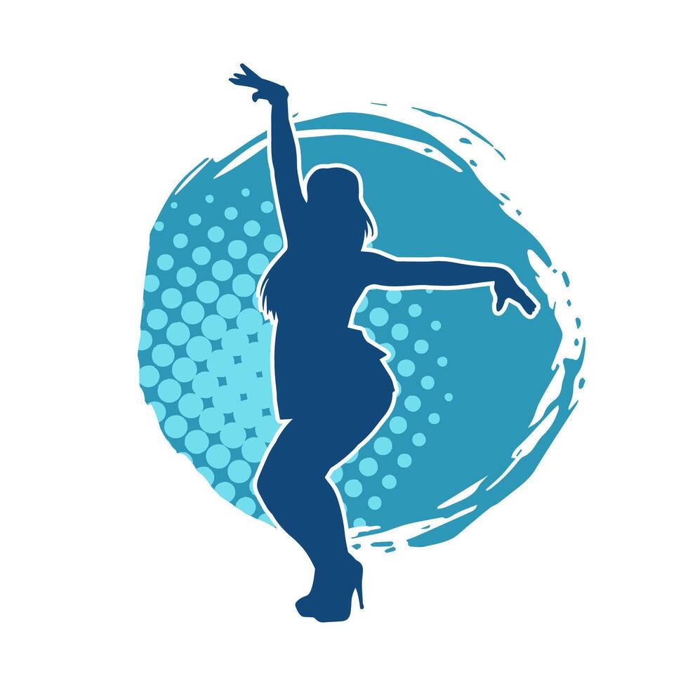 Silhouette of a fat female in dance pose. Silhouette of a fat woman dancing. vector