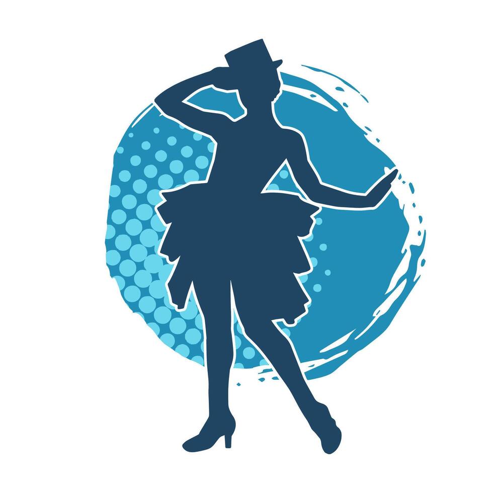 Silhouette of a female cabaret dancer in action pose. Silhouette of a fancy outfit woman dancing happily. vector