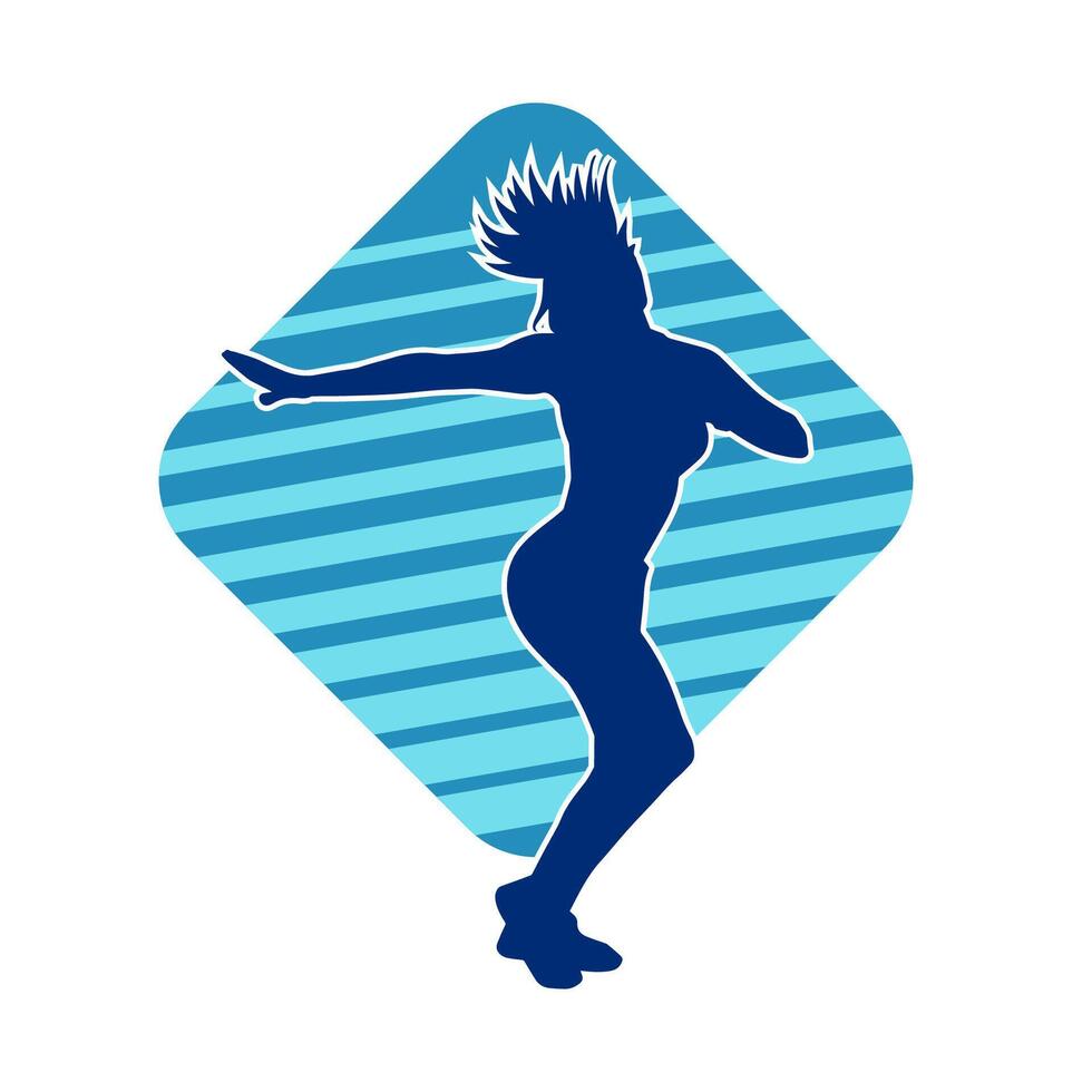 Silhouette of a female dancer in action pose. Silhouette of a woman dancing happily. vector