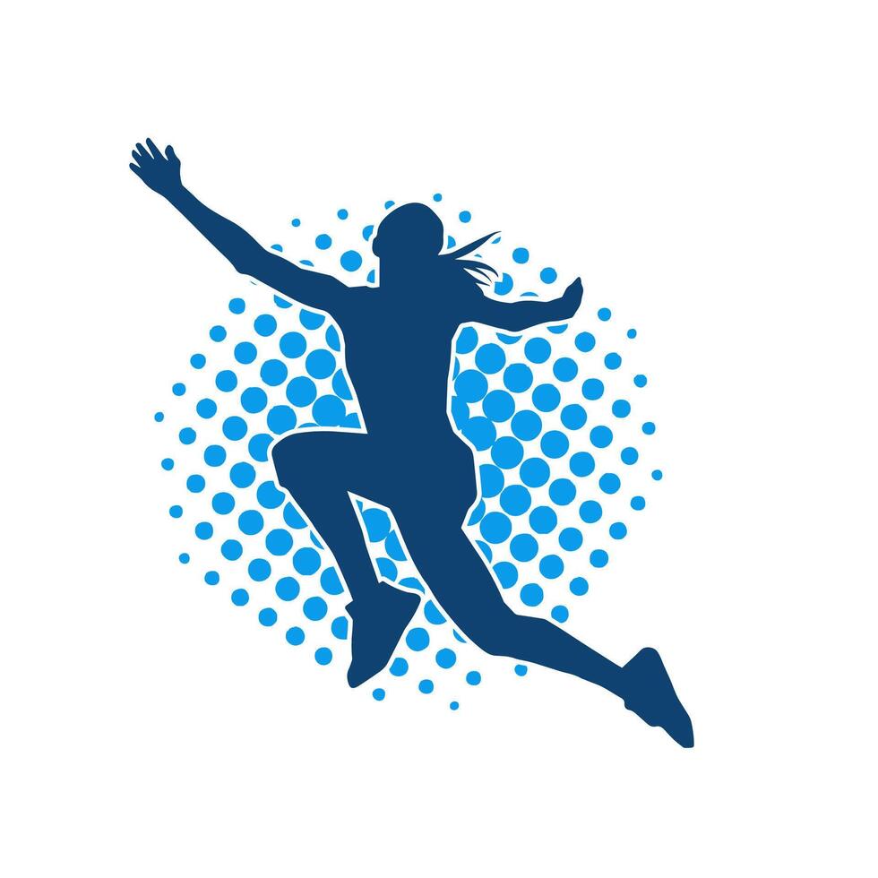 Silhouette of a happy woman jumping pose. Silhouette of a female model jumps. vector