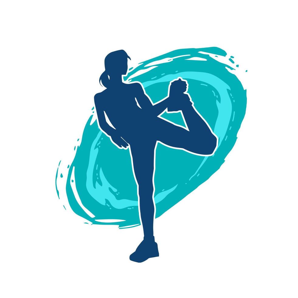 Silhouette of a slim sporty woman doing pilates exercise. Silhouette of a sporty female doing physical exercise. vector