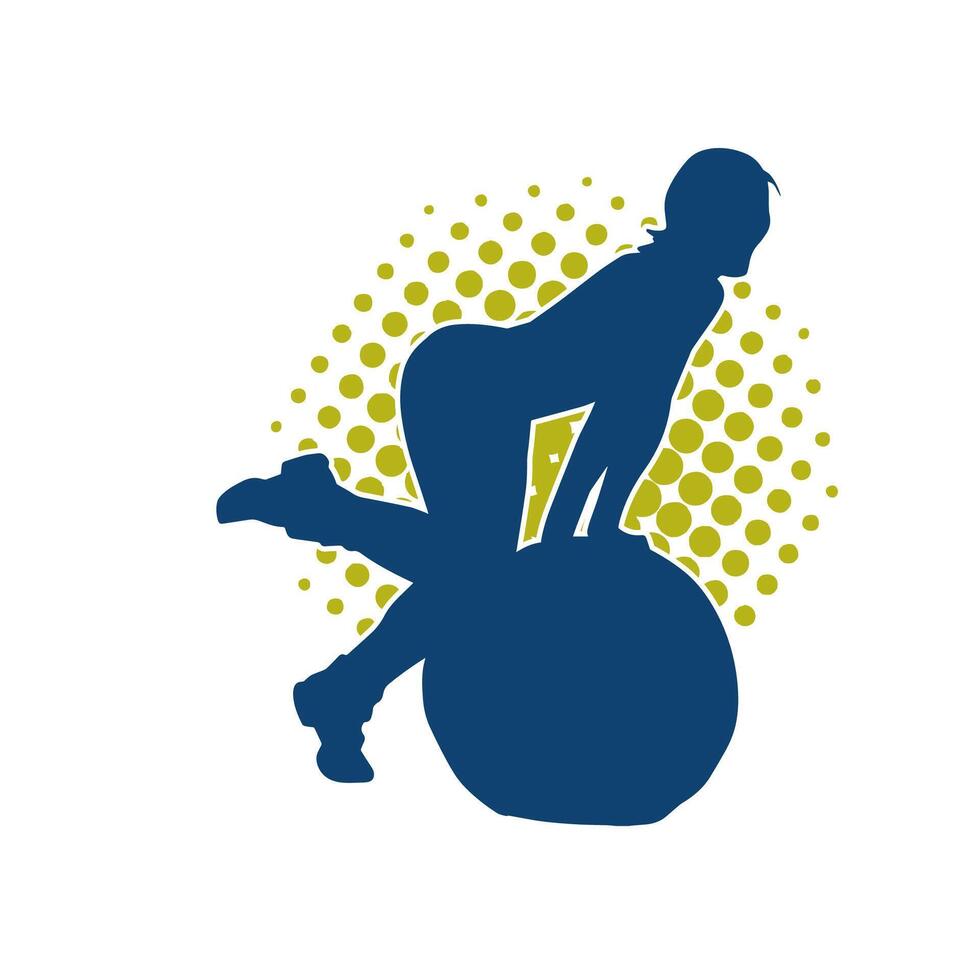 Silhouette of a slim sporty woman doing pilates exercise using gym ball. Silhouette of a sporty female doing physical exercise using fitness ball. vector