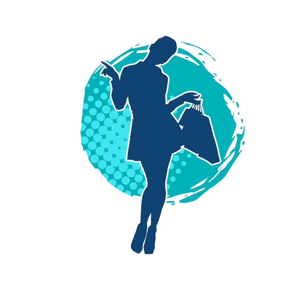 Silhouette of a slim young woman carrying shopping bags. vector