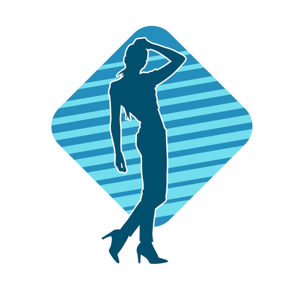 Silhouette of A Female Dancer in Action Pose. Silhouette of A Slim Woman in Dancing Pose. vector