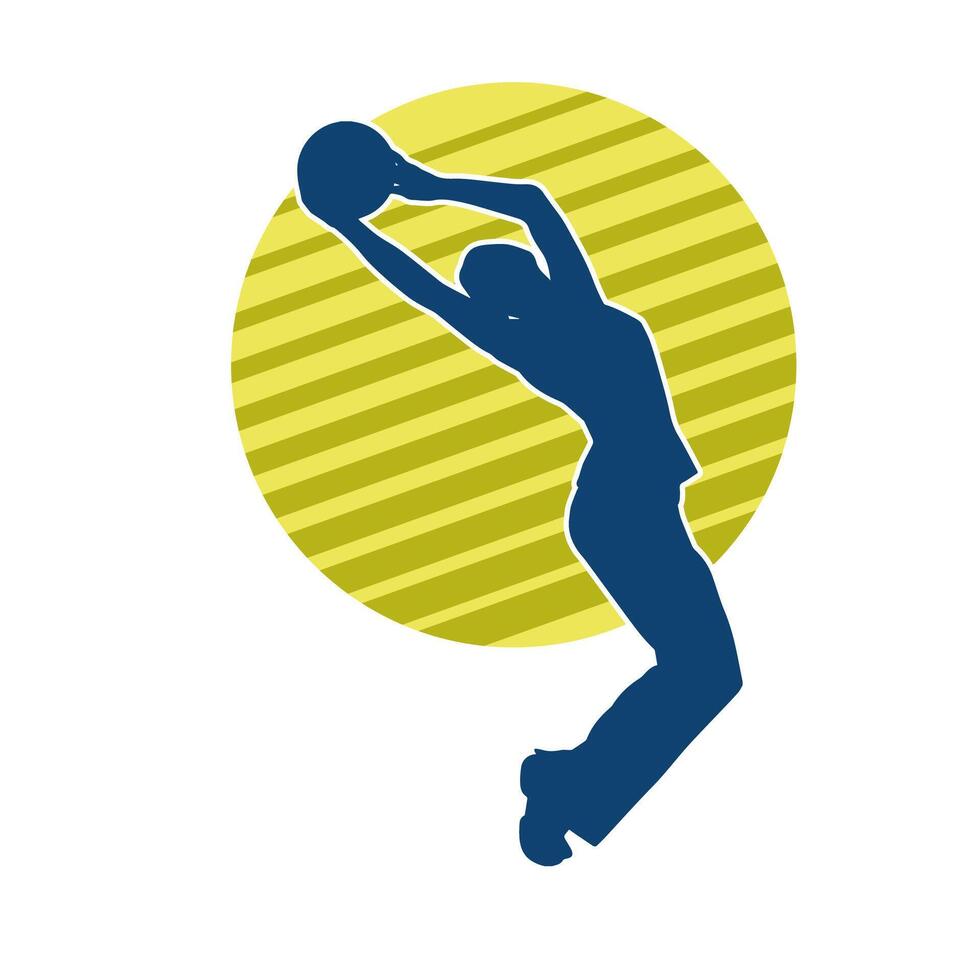 Silhouette of a slim sporty woman doing pilates exercise using gym ball. Silhouette of a sporty female doing physical exercise using fitness ball. vector