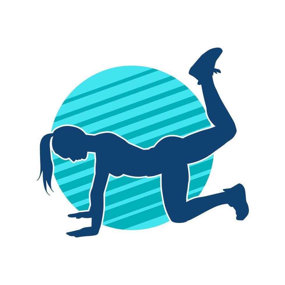 Silhouette of a slim sporty woman doing pilates exercise. Silhouette of a sporty female doing physical exercise. vector