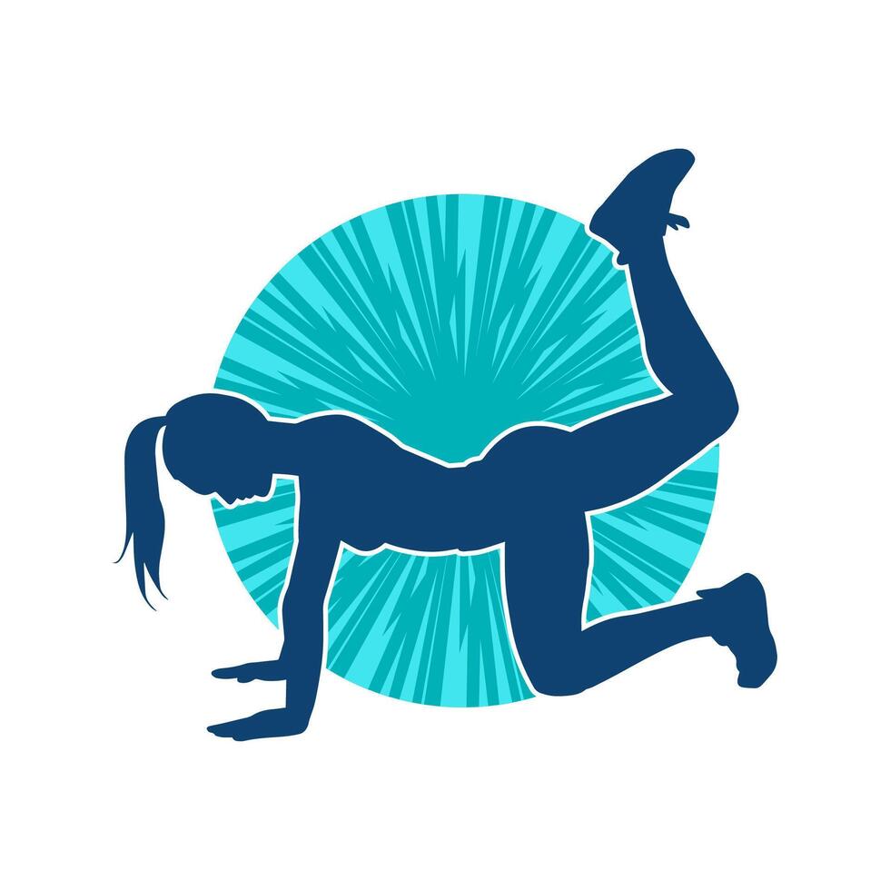 Silhouette of a slim sporty woman doing pilates exercise. Silhouette of a sporty female doing physical exercise. vector