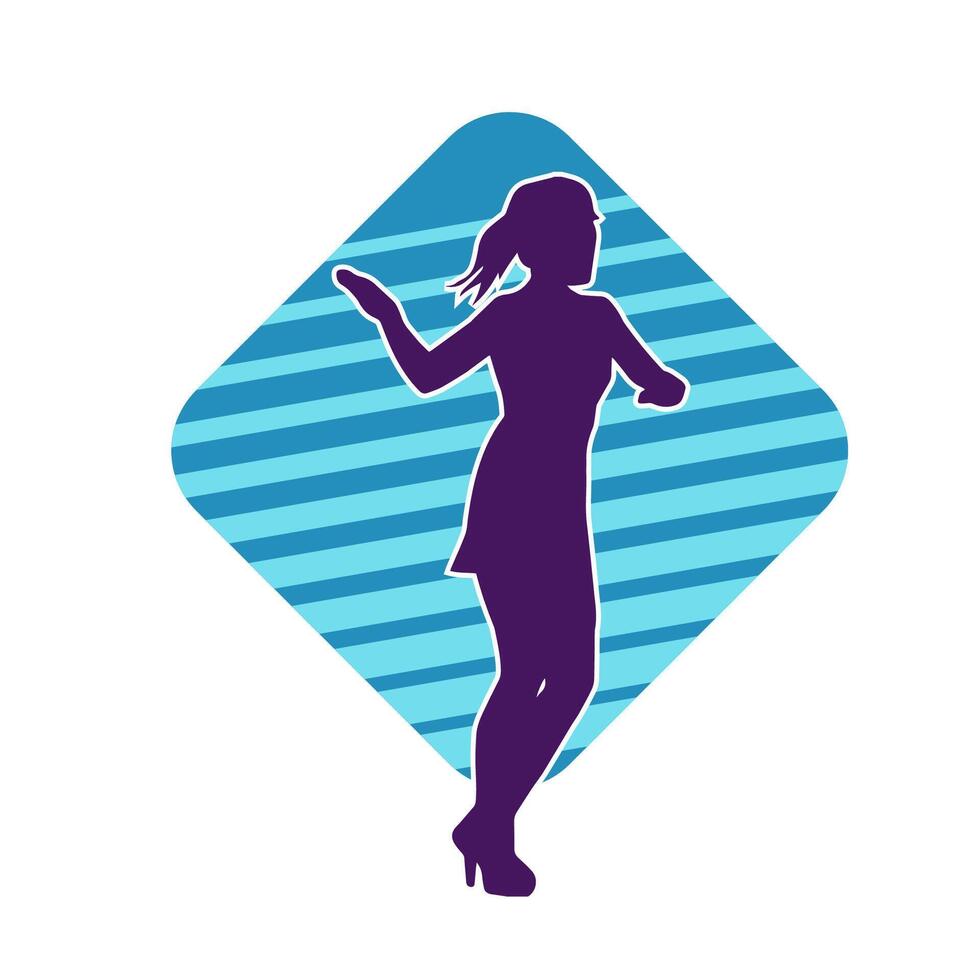 Silhouette of A Female Dancer in Action Pose. Silhouette of A Slim Woman in Dancing Pose. vector