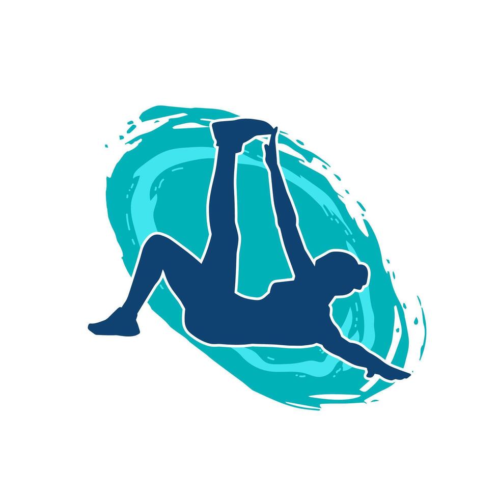 Silhouette of a slim sporty woman doing pilates exercise. Silhouette of a sporty female doing physical exercise. vector