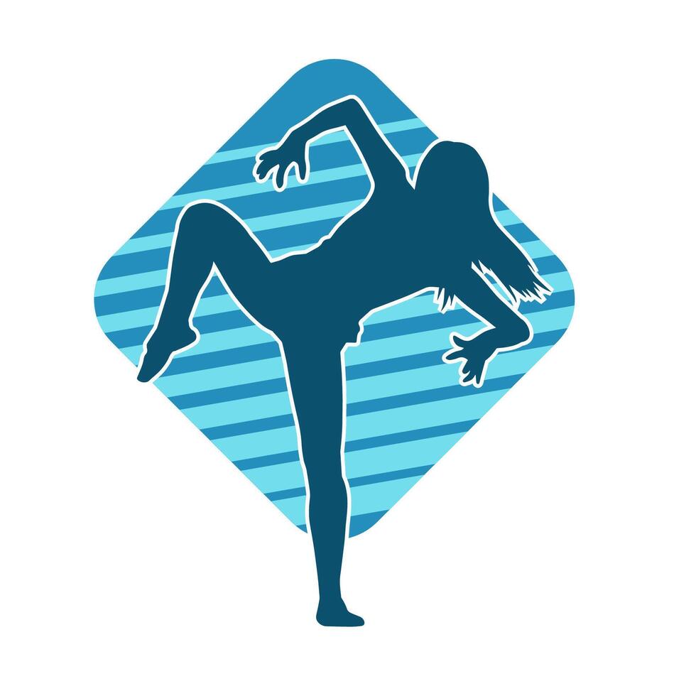 Silhouette of A Female Dancer in Action Pose. Silhouette of A Slim Woman in Dancing Pose. vector