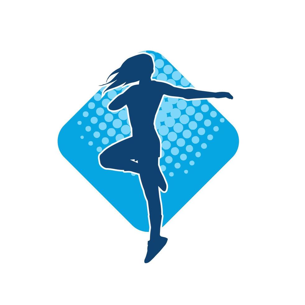 Silhouette of slim female doing exercise. Silhouette of a sporty woman doing gym workout pose. vector