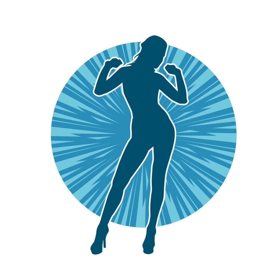 silueta de un hembra bailarín en acción pose. silueta de un Delgado mujer en bailando pose. vector