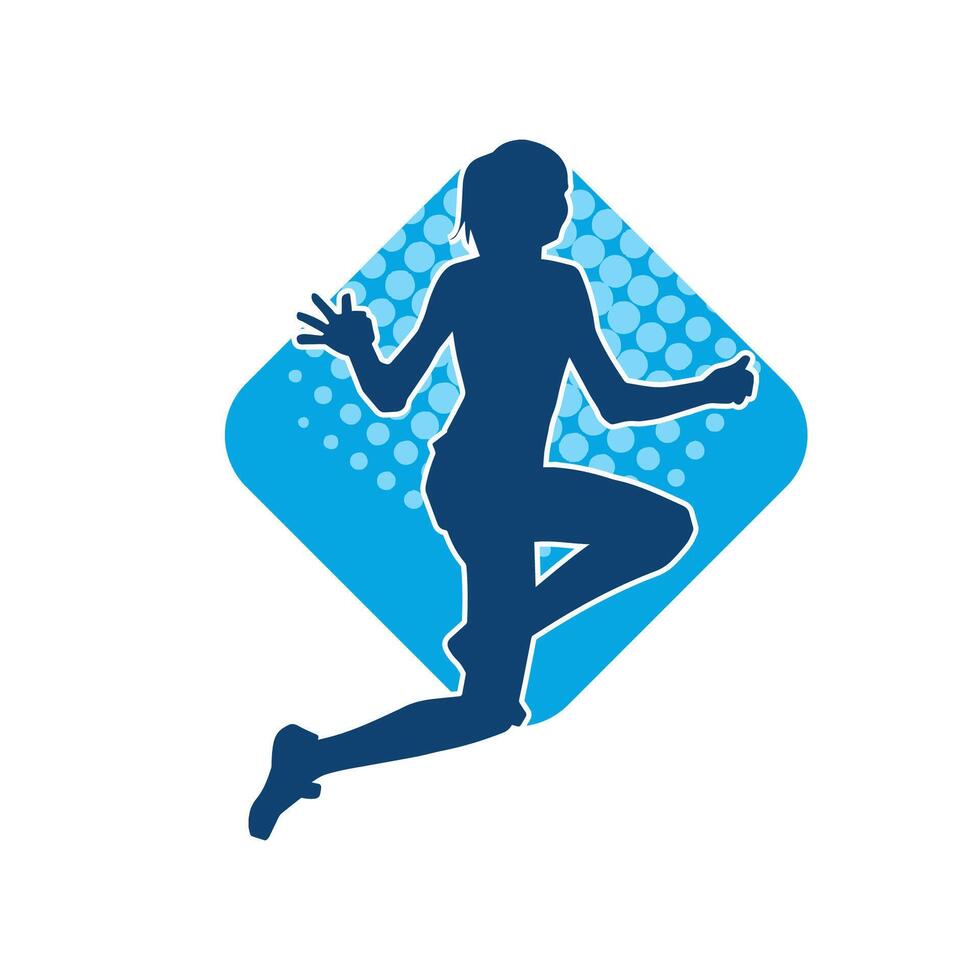 Silhouette of a happy woman jumping pose. Silhouette of a female model jumps. vector