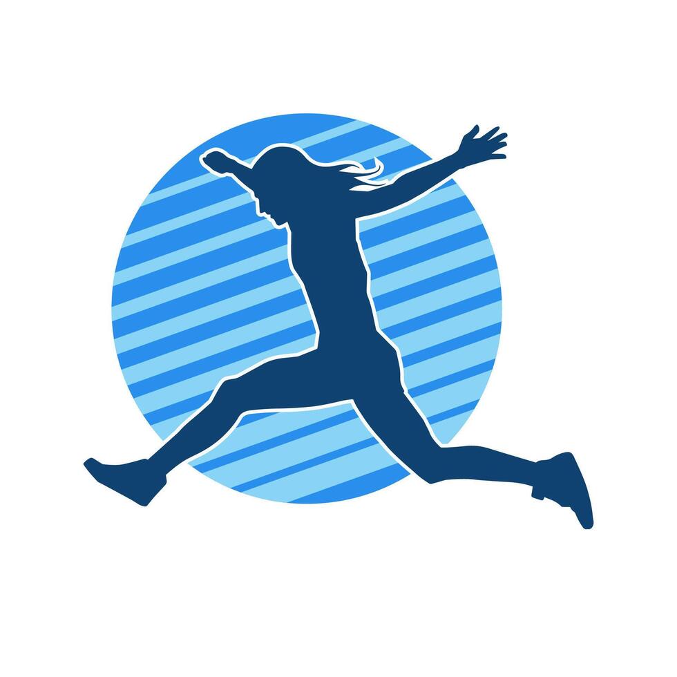 Silhouette of a happy woman jumping pose. Silhouette of a female model jumps. vector