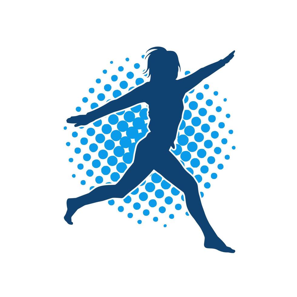 Silhouette of a happy woman jumping pose. Silhouette of a female model jumps. vector