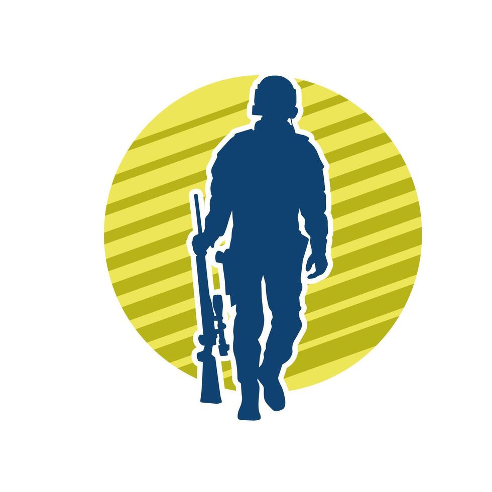 silueta de un masculino soldado que lleva máquina pistola arma. vector