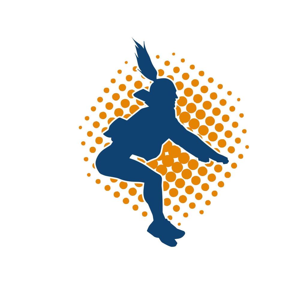 Silhouette of a happy woman jumping pose. Silhouette of a female model jumps. vector
