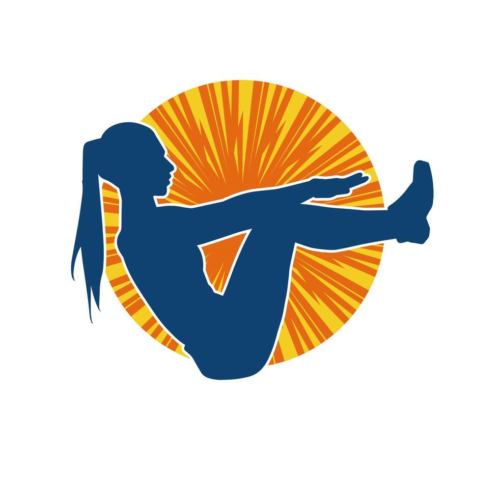 Silhouette of a slim sporty woman doing pilates exercise. Silhouette of a sporty female doing physical exercise. vector