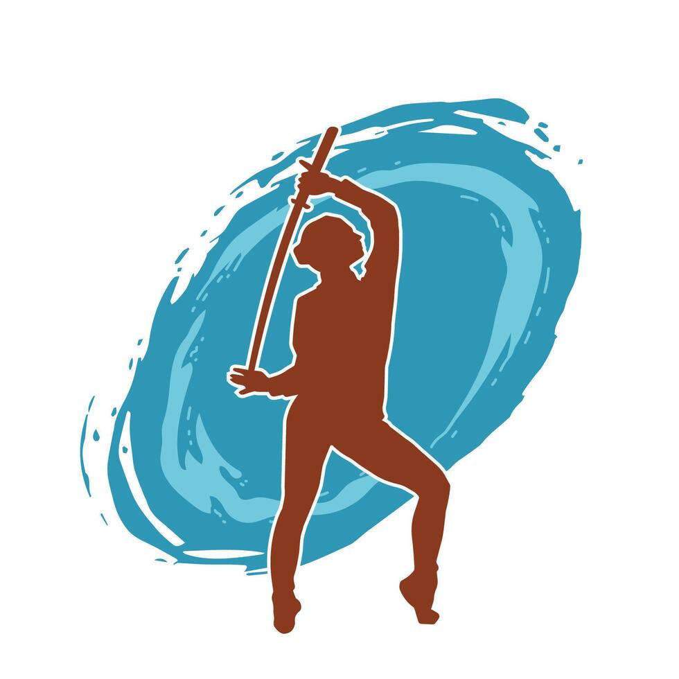 Silhouette of a female fighter in action pose carrying sword weapon. vector