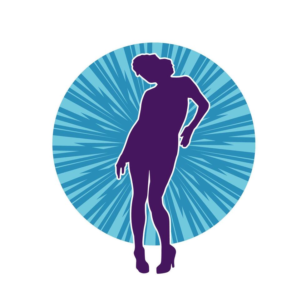 Silhouette of a young slim female model in tight outfit. Silhouette of a slim woman in feminine pose. vector