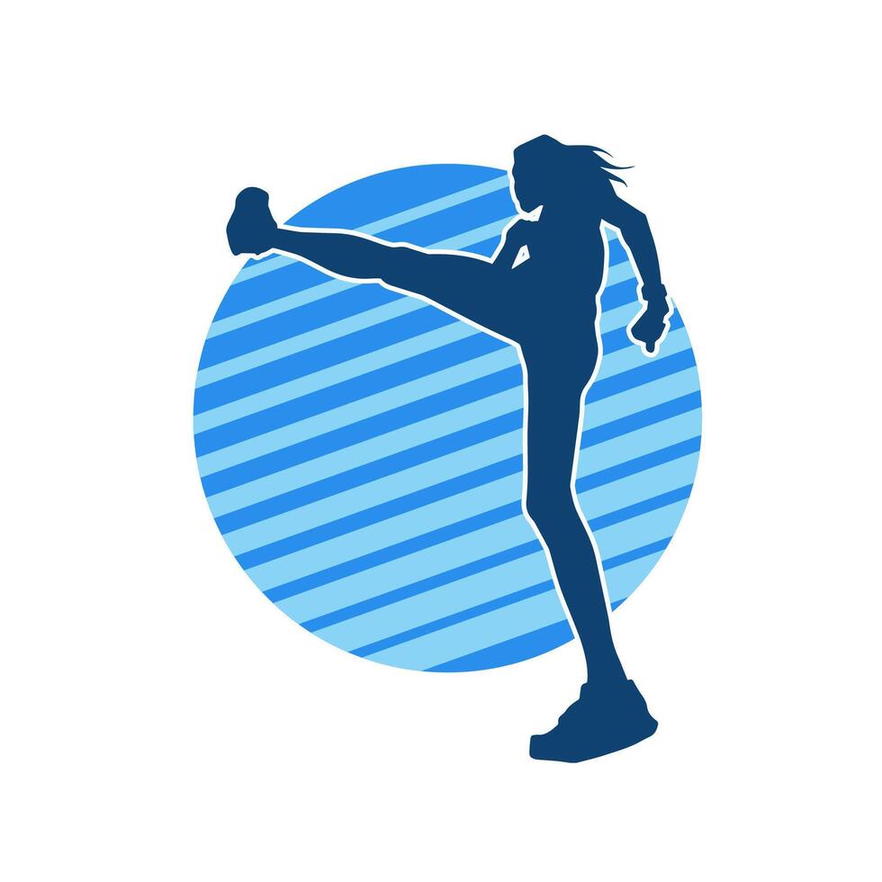 Silhouette of slim female doing exercise. Silhouette of a sporty woman doing gym workout pose. vector