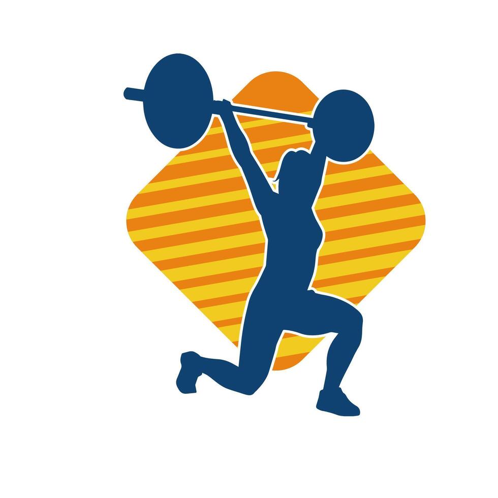 silueta de hembra atleta haciendo peso levantamiento deporte. vector