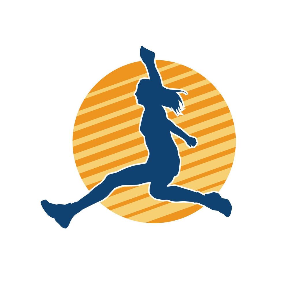 Silhouette of a happy woman jumping pose. Silhouette of a female model jumps. vector